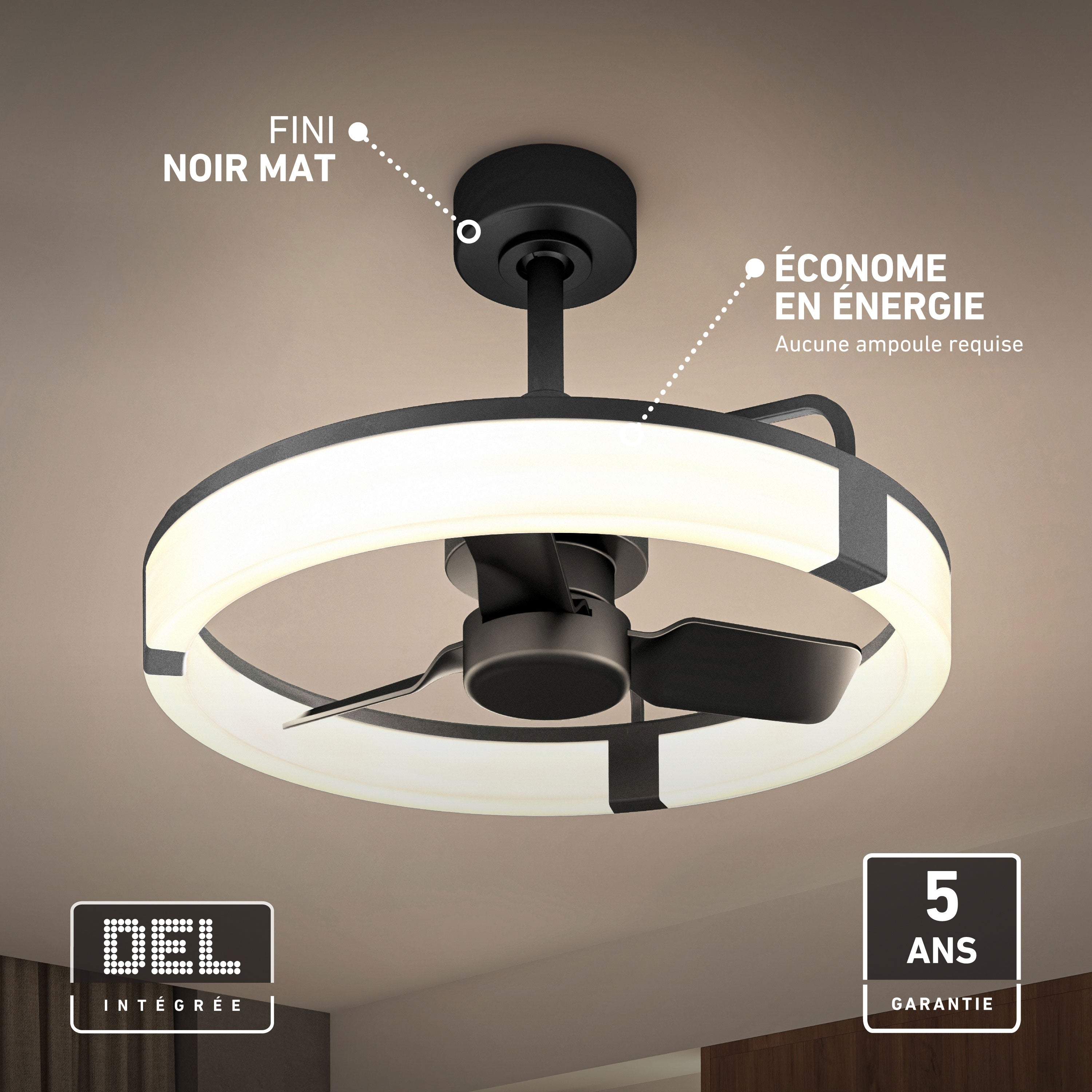 Sunnyvale 23 in. LED modern ceiling fan in Black | Artika