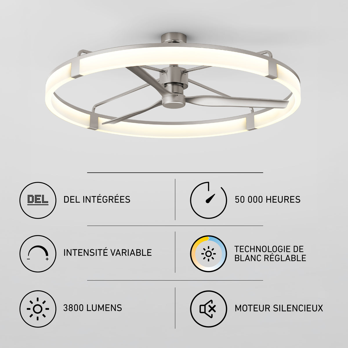 Artika Sunnyvale 52 in. LED ceiling fan features adjustable brightness, 3800 lumens, silent motor, and remote control.