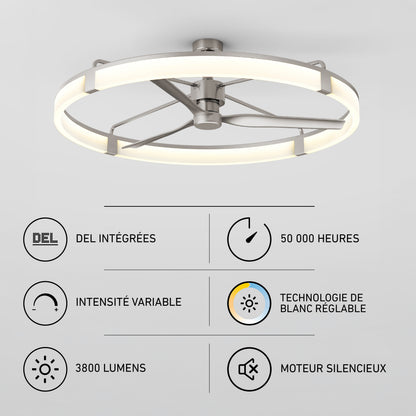 Artika Sunnyvale 52 in. LED ceiling fan features adjustable brightness, 3800 lumens, silent motor, and remote control.