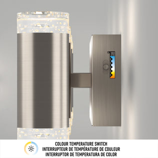 The Artika Mist modern LED bathroom vanity light 5 CCT features a brushed metal finish with bubble details, and a switch to adjust colour temperature from warm to cool—ideal for bathroom lighting.