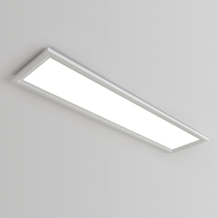 The Artika Sunray ultra thin LED light panel 3 CCT features a slim, modern white frame that mounts flush on a plain white ceiling, providing bright and even illumination.