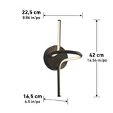 Modern wall light fixture with a circular base and curved LED bars. Dimensions are marked: height 42 cm (16.54 in), width 22.5 cm (8.86 in), and depth 16.5 cm (6.5 in).