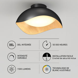 Artika Adara 15 in. LED flush mount: 1500 lumens, 5 CCT, dimmable, modern design, easy install, long-life ceiling light.