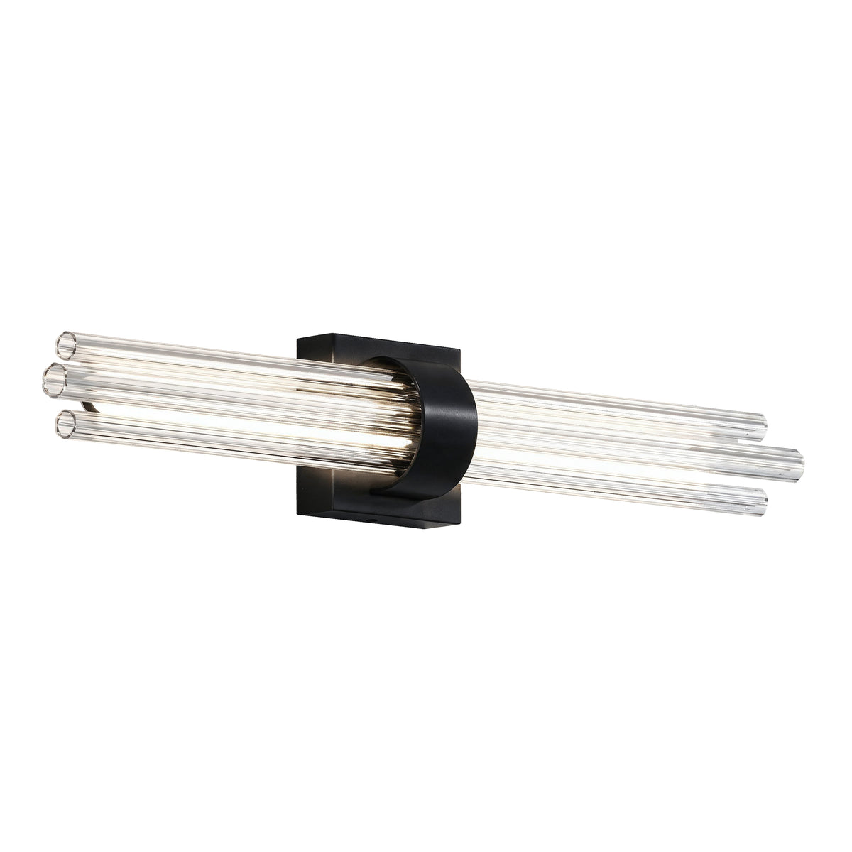 Artika Dorado 27 in. LED wall vanity with black base and four glass rods, ideal as a dimmable bathroom or vanity light.