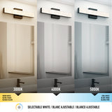 A bathroom light above a mirror displays three white color temperatures: warm white (3000K), neutral white (4000K), and cool white (5000K), showing the lighting effect on the same bathroom scene.
