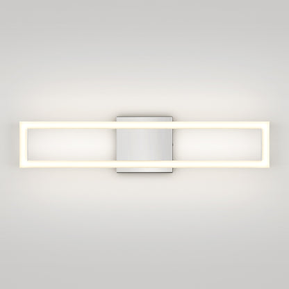 The Artika Dover modern LED bathroom vanity light 5 CCT features a rectangular LED frame on a central metallic square base, offering soft, even white illumination for a sleek, contemporary look.