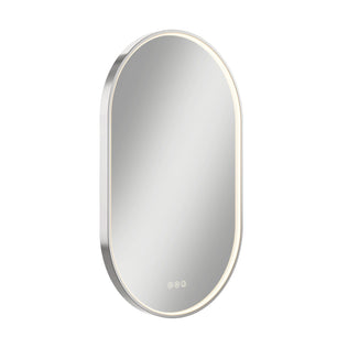 Artika Royce LED mirror 3 CCT with defogger, oval-shaped, memory function, and three touch buttons shown on white background.