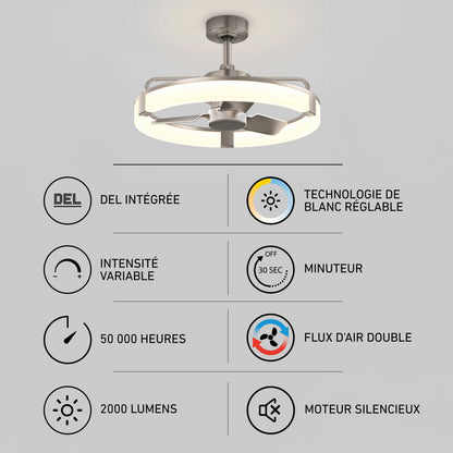Artika Sunnyvale 23″ LED fandelier: remote, adjustable brightness, timer, 2000 lumens, dual airflow, silent motor.