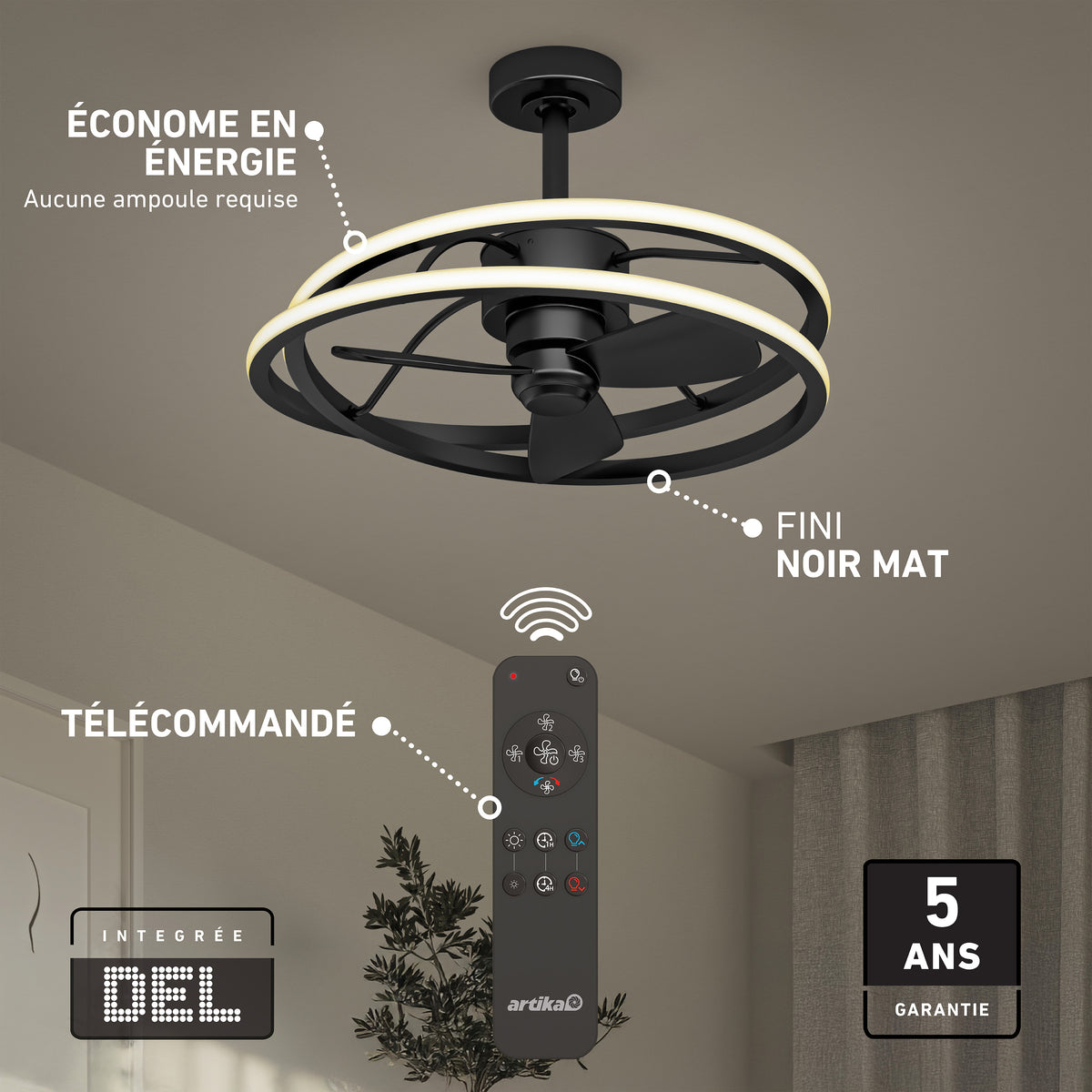 Coda 58 cm (23 in.) LED moderno fandelier ventilador de techo con luz - control remoto incluido