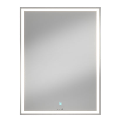 The Artika Emeraude dimmable LED mirror 3 CCT is a rectangular, wall-mounted mirror featuring a built-in LED light border and a touch sensor button centered near the bottom edge.
