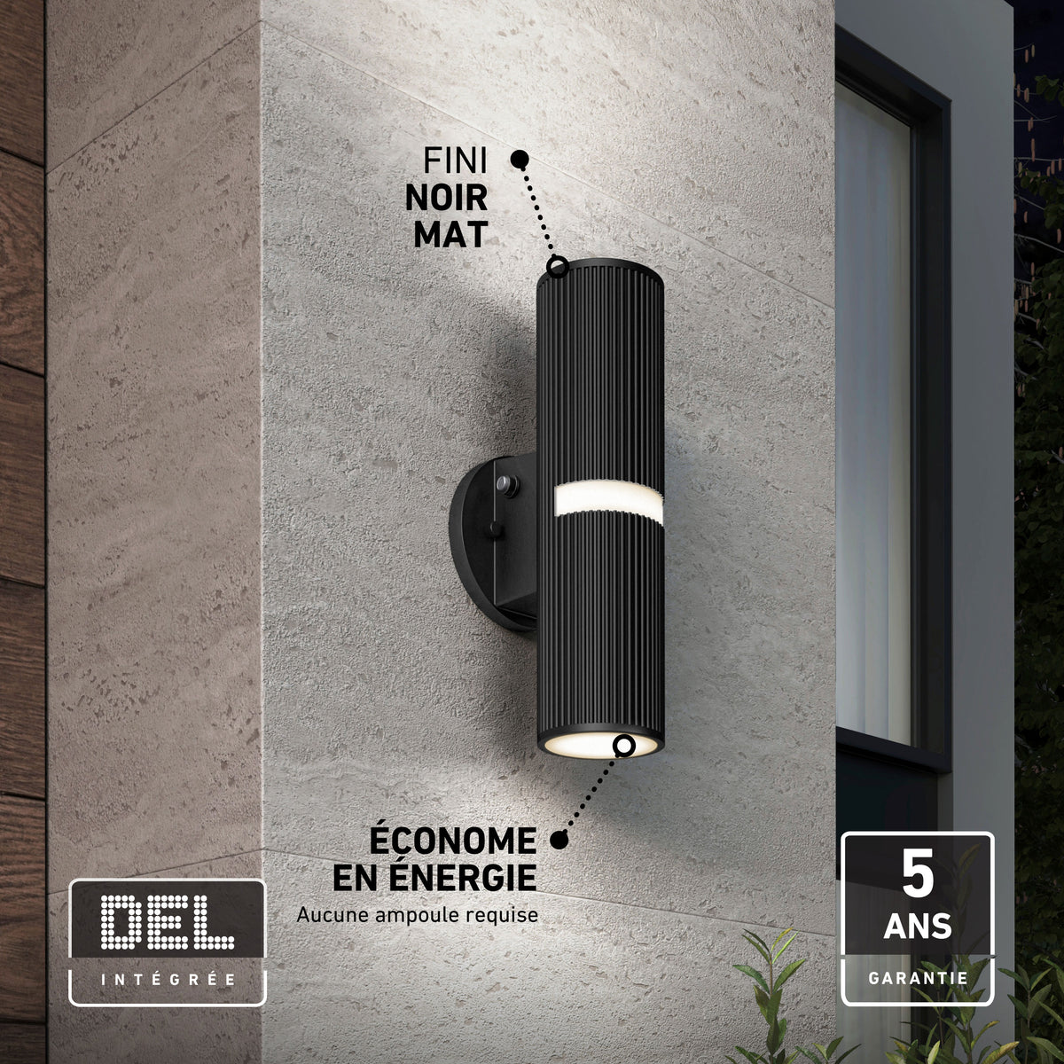 Artika Groove LED indoor-outdoor wall light, black matte finish, energy efficient, integrated LED, includes a 5-year warranty.
