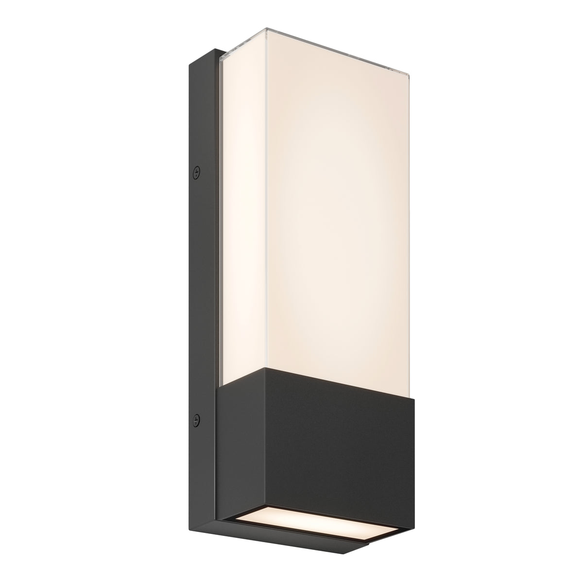 The Artika Dixon indoor-outdoor LED wall light features a sleek, minimalist design with a black rectangular base and frosted white shade, emitting soft light—perfect for modern spaces.