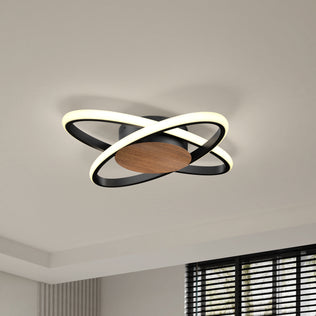 The Artika Atomic 15 in. Modern LED Flush Mount Ceiling Light features 5 CCTs and a sleek wood finish with black interlocking rings.
