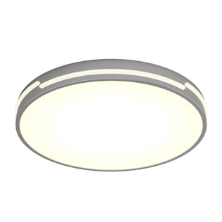 The Artika Delray 15.7 in. LED modern flush mount light features a smooth, white illuminated surface, a silver outer rim, and adjustable color temperature (5 CCT), shown against a white background.