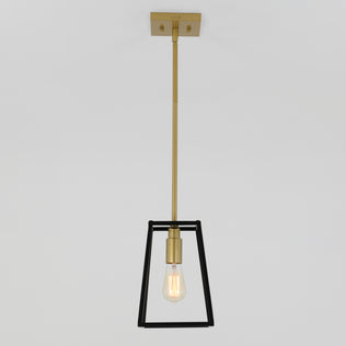 Artika Carter 1-light pendant with brass rod, black frame, and square brass plate—ideal for kitchen island lighting.