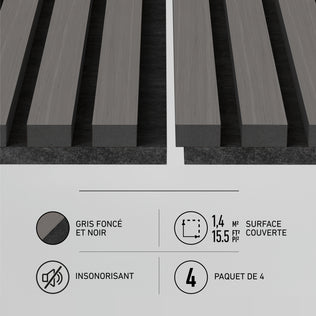 Four dark gray Artika Sonolok 15.5 ft sound-absorbing wall panels on a black felt backing in a 4-pack.
