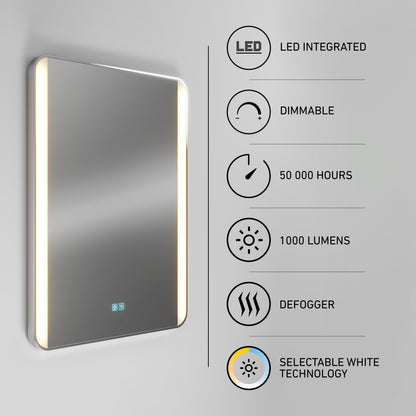The Artika Onyx 24″x32″ mirror offers side LEDs, dimmable 3 CCT lighting, anti-fog tech, and 1000 lumens for bath spaces.