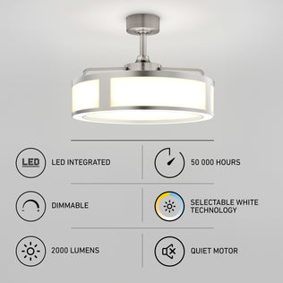 Artika Huxley 23 in. LED modern fandelier ceiling fan with an integrated dimmable LED, 2000 lumens, 50,000-hour lifespan, and quiet operation.