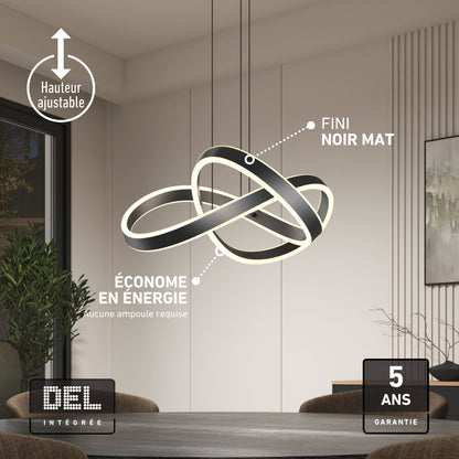 Artika Bolero LED pendant light 5 CCT in black matte, with intertwined loops, adds a modern touch to your chic living room décor.