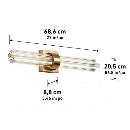 Artika Dorado 27 in. (69 cm) 1-Light LED Wall Vanity, 5CCT dimmable, with gold base and glass rods—modern bathroom fixture.