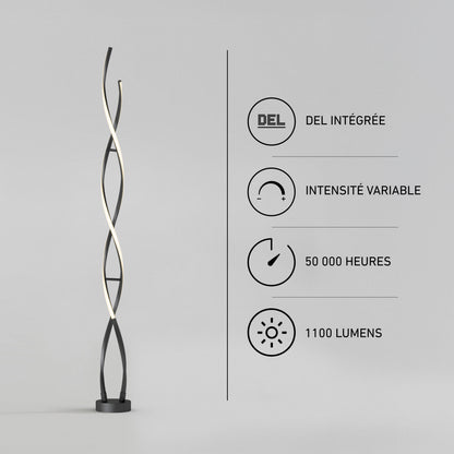 Artika Swirl modern LED floor lamp: twisted design, dimmable, 1100 lumens, 50,000-hour life for versatile lighting.