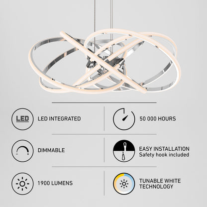 Artika Maelstrom modern LED pendant light offers 5 CCT, integrated LEDs, curved design, and easy installation.