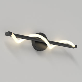 Artika Neon modern LED bathroom vanity light 5 CCT features a black circular base and wavy illuminated tube for adjustable white light.