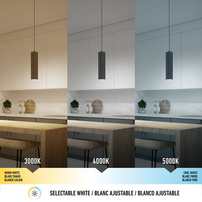 The Artika Cosmic modern LED pendant light 3 CCT is displayed in a kitchen with 3000K, 4000K, and 5000K lighting, showing how selectable white options transform the room’s look.