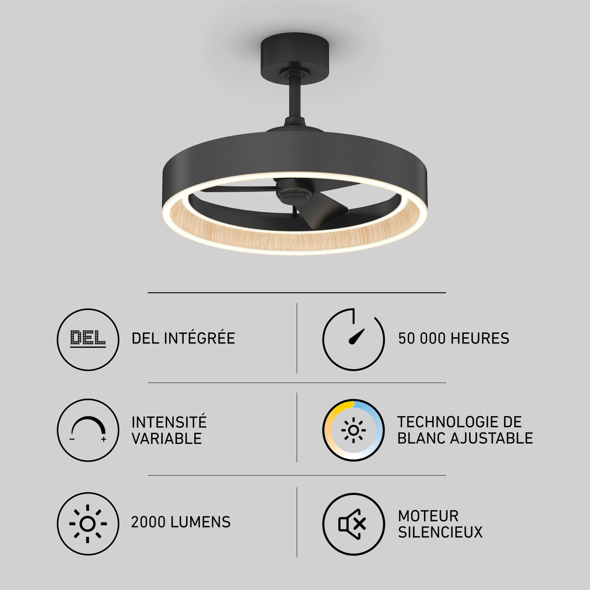 Artika Alton 24″ LED fandelier ceiling fan with remote, silent motor, 2000 lumens, lasts 50,000 hours for adjustable comfort.