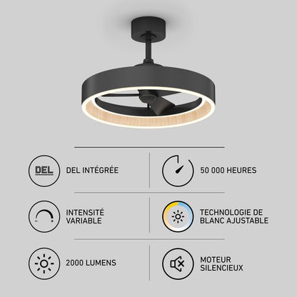 Artika Alton 24″ LED fandelier ceiling fan with remote, silent motor, 2000 lumens, lasts 50,000 hours for adjustable comfort.