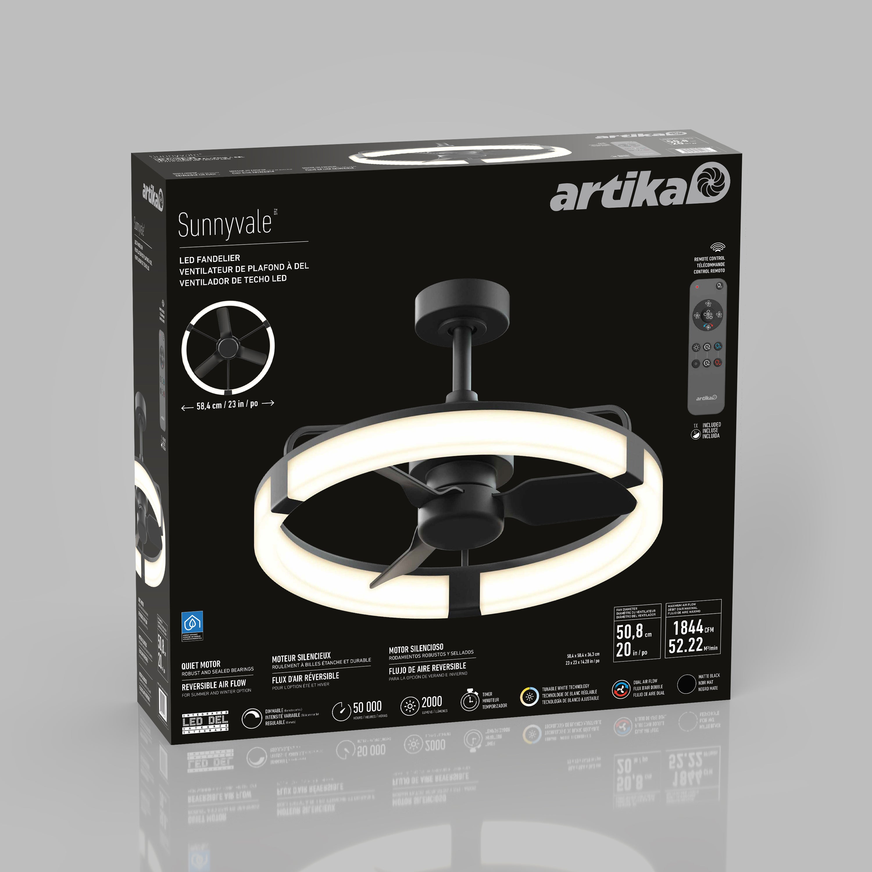 Sunnyvale 23 in. LED modern ceiling fan in Black | Artika