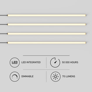 Four horizontal LED strips highlight Artika's Lumilok features: LED integrated, 50,000 hrs, dimmable, 70 lumens.