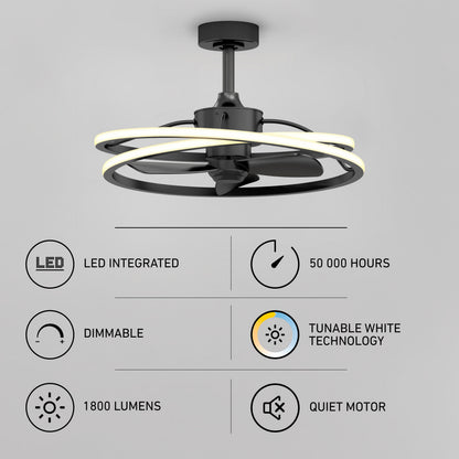 Artika Coda 23″ LED fandelier ceiling fan with remote, dimmable white, 1800 lumens, 50,000 hrs, quiet motor.