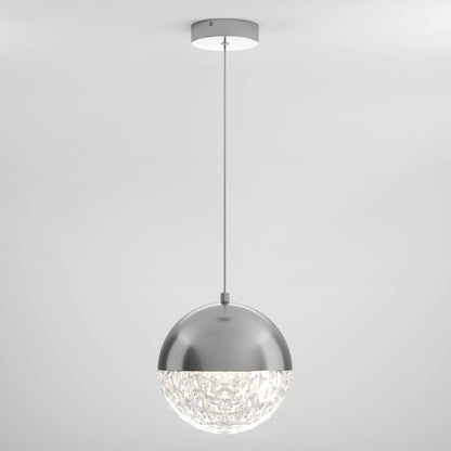 The Artika Carat LED pendant light 3 CCT features a modern silver metallic dome with a textured clear lower half, suspended by a thin black cord against a plain white background.