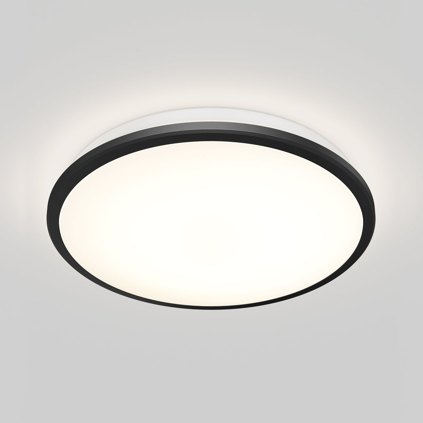 The Artika-CAN-dev Vera 13 in. LED modern flush mount light features a round design with a black rim and bright white center, is LED dimmer compatible, and installs easily on any plain white ceiling.