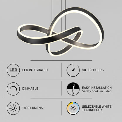 Artika Bolero LED pendant light, 5 CCT selectable, dimmable, 1800 lumens, integrated LEDs, easy install.