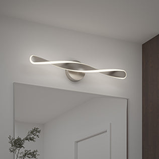Artika Finley LED modern bathroom vanity light with 3 CCT, featuring a twisted design, ideal above mirrors for modern bathrooms.