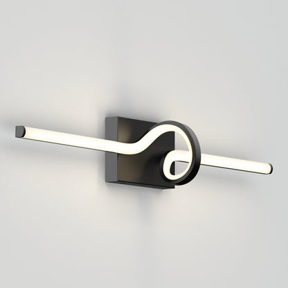 The Artika Bowtie modern LED bathroom vanity light features a rectangular black base and a horizontal white tube forming a central loop, blending contemporary style with 5 CCT lighting options.