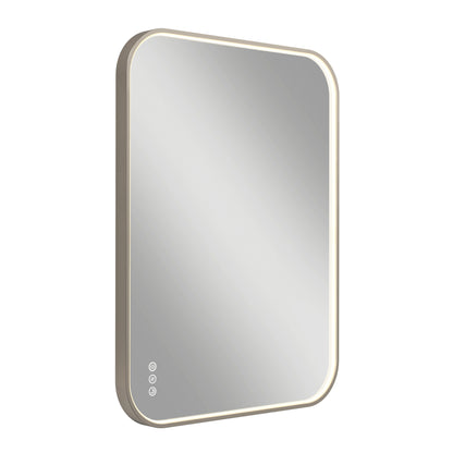 The Artika Royce Dimmable LED Mirror features a rectangular design with rounded corners, soft edge lighting, and three touch controls for adjusting light or activating the defogger. Mount horizontally or vertically; three color temperatures available.