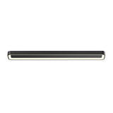 A modern, rectangular black ceiling light fixture with rounded edges and a glowing LED strip along the bottom edge, set against a plain white background.