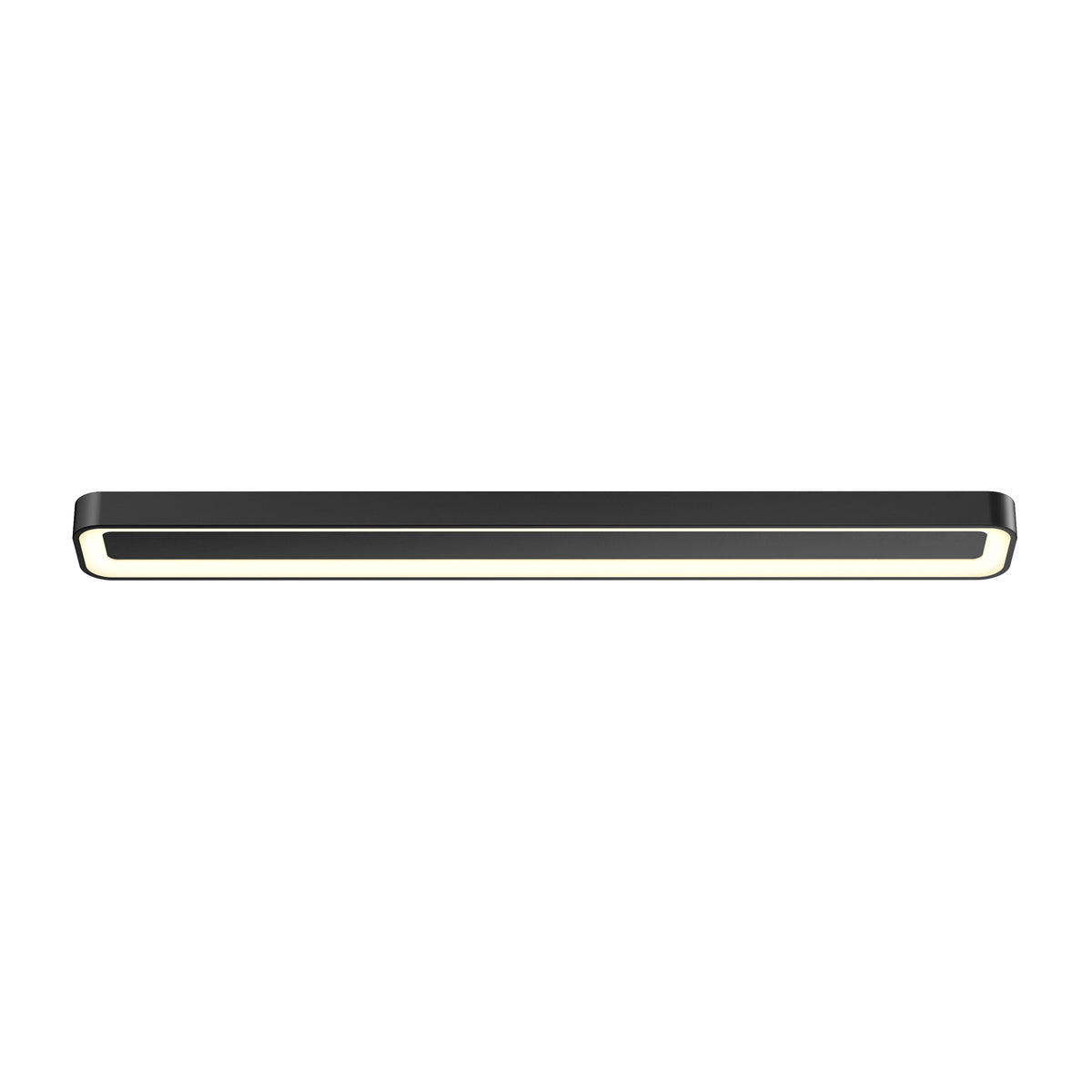 The Artika Aiden 48 in. LED modern flush mount light features a sleek rectangular black design with rounded edges and a continuous white light strip, perfect for ceiling or wall installation.