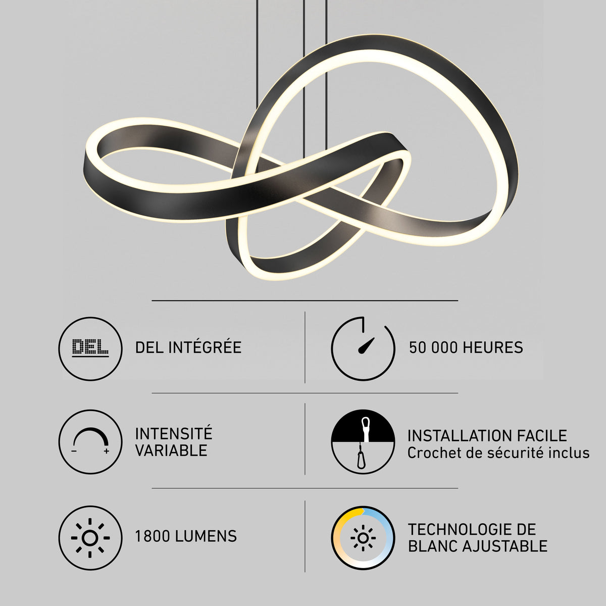 Artika Bolero LED pendant light: infinity-loop, 5 CCT, dimmable, integrated LEDs.
