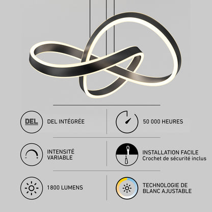 Artika Bolero LED pendant light: infinity-loop, 5 CCT, dimmable, integrated LEDs.
