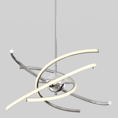 The Silvio LED pendant light by Artika features a modern chrome design with a spherical center and four curved arms, two with integrated LED lights, creating a dynamic, orbit-inspired look for your ceiling.