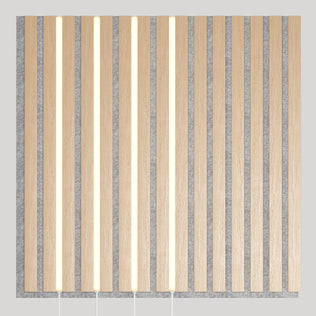 Lumilok LED Wall Panel Light by Artika adds modern style to Sonolok panels, featuring remote-controlled LED strips on grey walls.