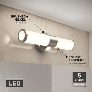 Artika Adina modern bathroom vanity light 3 CCT—adjustable color, brushed nickel, wall-mounted with 5-year warranty. Ideal for mirrors.