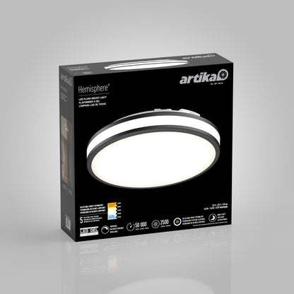Artika’s Hemisphere 15 in. LED flush mount light offers 5 selectable color temperatures, adjustable brightness, and energy-efficient performance—perfect as a bathroom light or for any modern space.