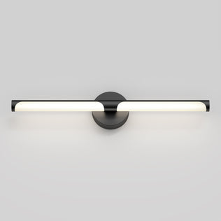The Artika Ilona 27-in Integrated LED 5-CCT Vanity Light Bar features a sleek horizontal design and round black base, providing soft white light—ideal for stylish bathroom mirror illumination.