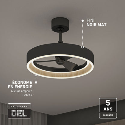 Artika Alton 24in. LED fandelier, matte black, remote, energy-saving, built-in light, 5-yr warranty—no bulb needed.