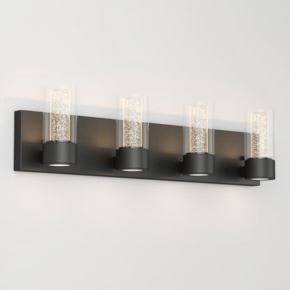 Artika Essence 27-in LED Vanity Light: a sleek, modern 1-light bathroom fixture with a rectangular black base and sparkling glass shade.